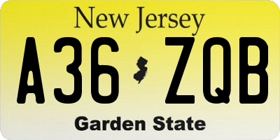 NJ license plate A36ZQB