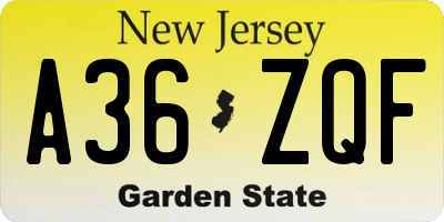 NJ license plate A36ZQF