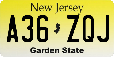NJ license plate A36ZQJ