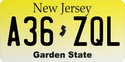 NJ license plate A36ZQL
