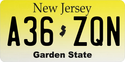 NJ license plate A36ZQN