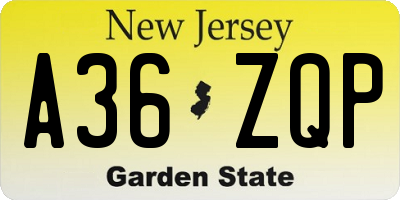 NJ license plate A36ZQP