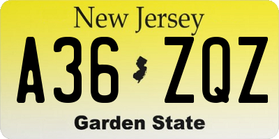 NJ license plate A36ZQZ
