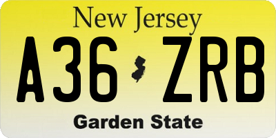 NJ license plate A36ZRB