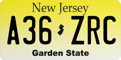 NJ license plate A36ZRC