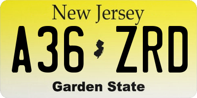 NJ license plate A36ZRD