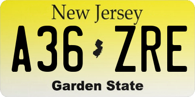 NJ license plate A36ZRE