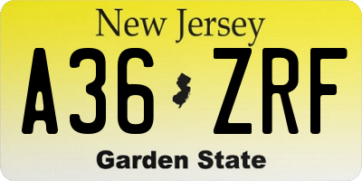 NJ license plate A36ZRF