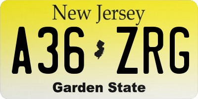 NJ license plate A36ZRG