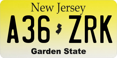 NJ license plate A36ZRK