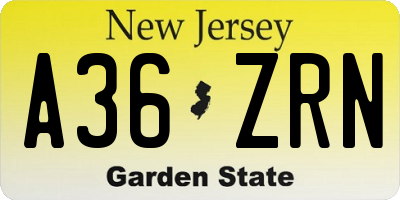 NJ license plate A36ZRN