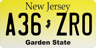 NJ license plate A36ZRO