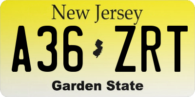 NJ license plate A36ZRT