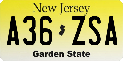 NJ license plate A36ZSA