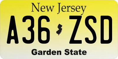NJ license plate A36ZSD