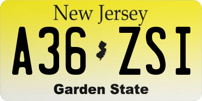 NJ license plate A36ZSI