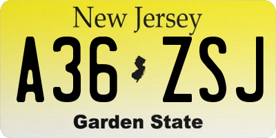 NJ license plate A36ZSJ