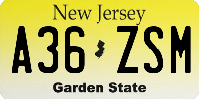 NJ license plate A36ZSM