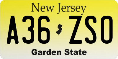 NJ license plate A36ZSO