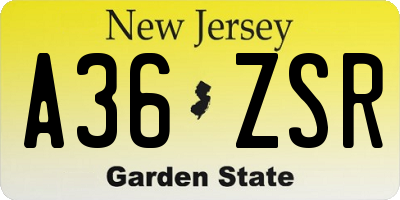 NJ license plate A36ZSR