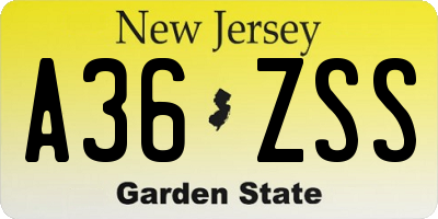 NJ license plate A36ZSS