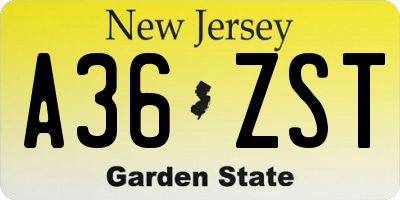 NJ license plate A36ZST