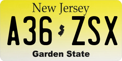 NJ license plate A36ZSX
