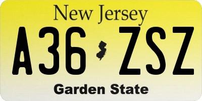 NJ license plate A36ZSZ