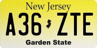 NJ license plate A36ZTE