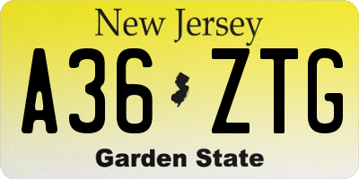 NJ license plate A36ZTG