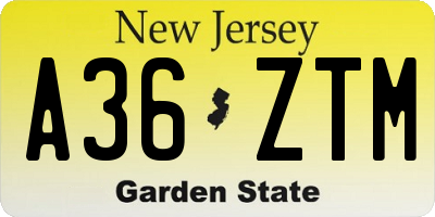 NJ license plate A36ZTM