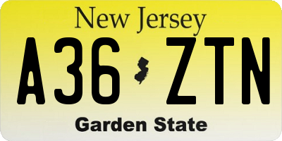 NJ license plate A36ZTN