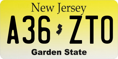NJ license plate A36ZTO