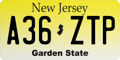 NJ license plate A36ZTP