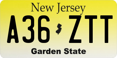 NJ license plate A36ZTT