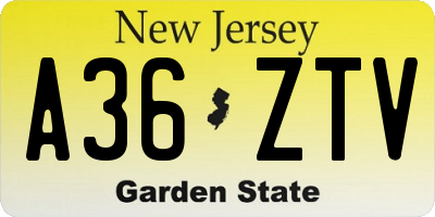 NJ license plate A36ZTV
