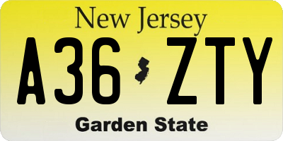 NJ license plate A36ZTY