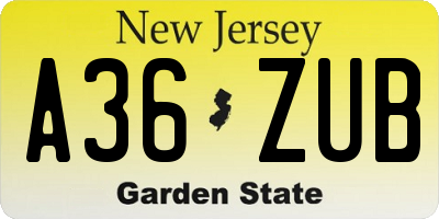 NJ license plate A36ZUB