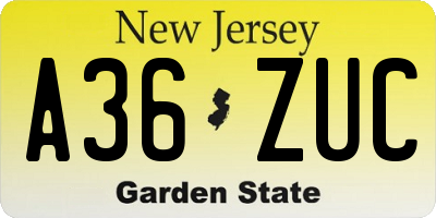 NJ license plate A36ZUC