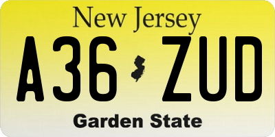 NJ license plate A36ZUD