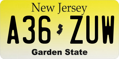 NJ license plate A36ZUW