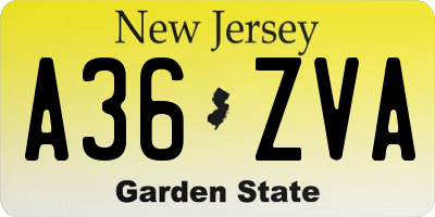 NJ license plate A36ZVA