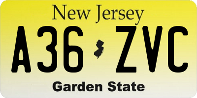 NJ license plate A36ZVC