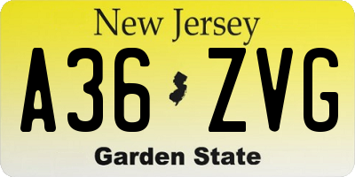 NJ license plate A36ZVG