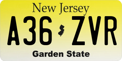NJ license plate A36ZVR