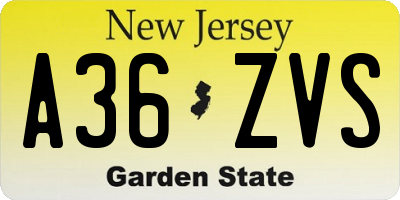 NJ license plate A36ZVS