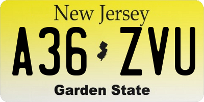 NJ license plate A36ZVU