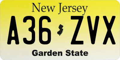 NJ license plate A36ZVX