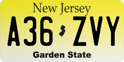 NJ license plate A36ZVY