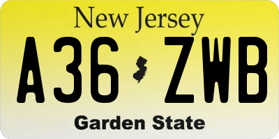 NJ license plate A36ZWB